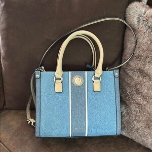 Aldo Blue and Tan Satchel with Structured Design